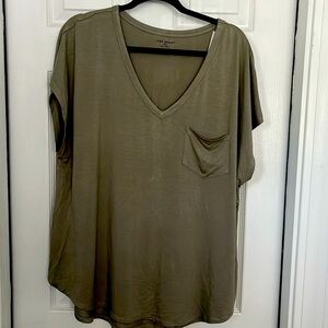 Lane Bryant knit top. Soft olive green color with v neck and short sleeves.